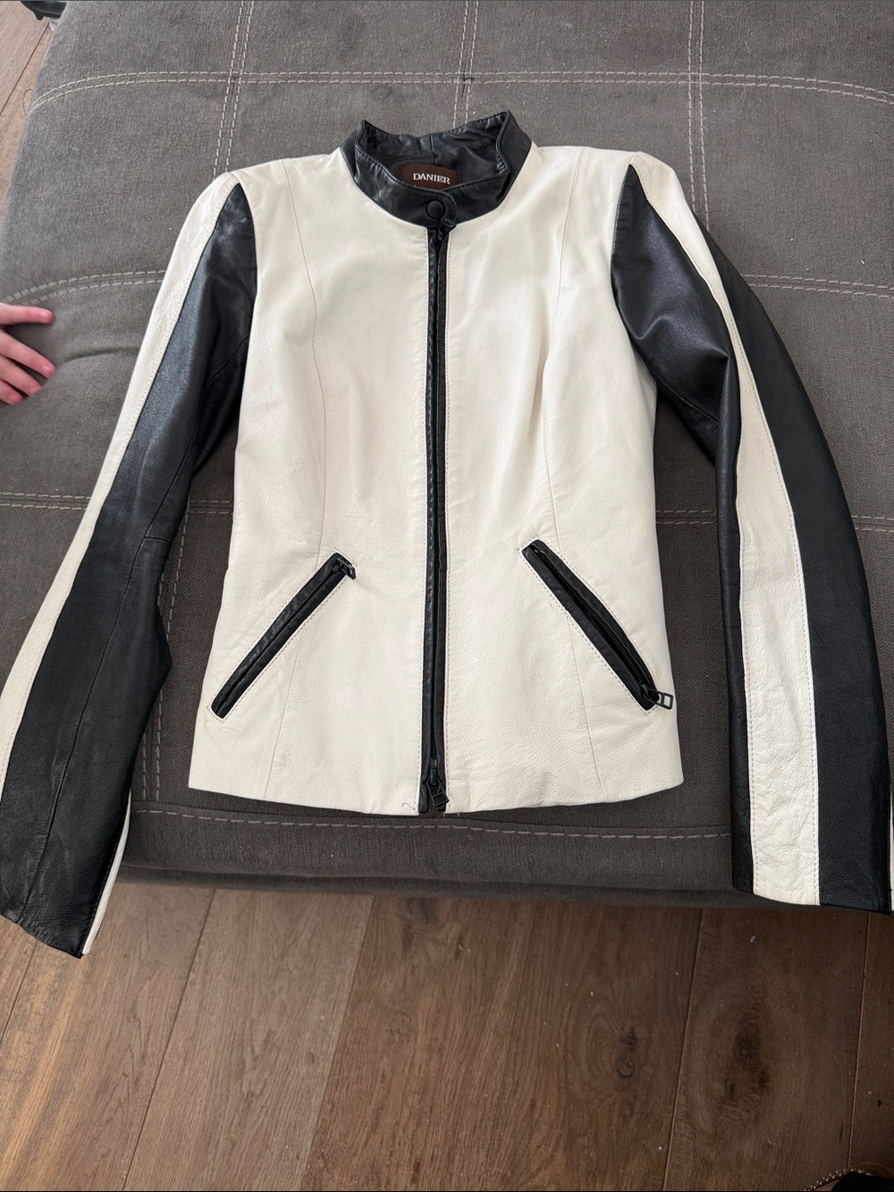Danier Black & White Leather Racing Jacket
